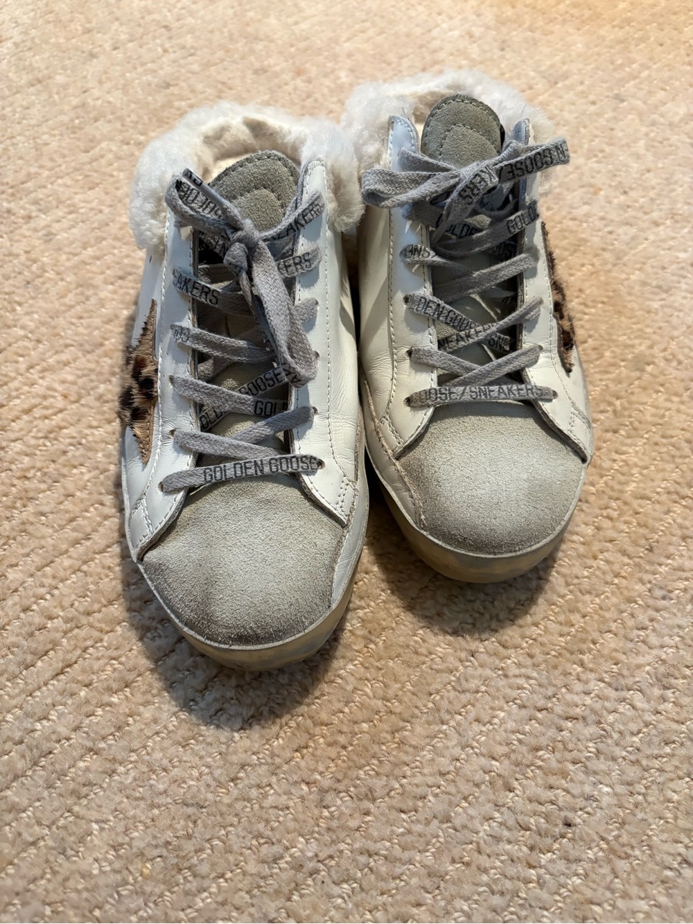 Golden Goose White, Gray & Brown Leopard Accent Sneakers